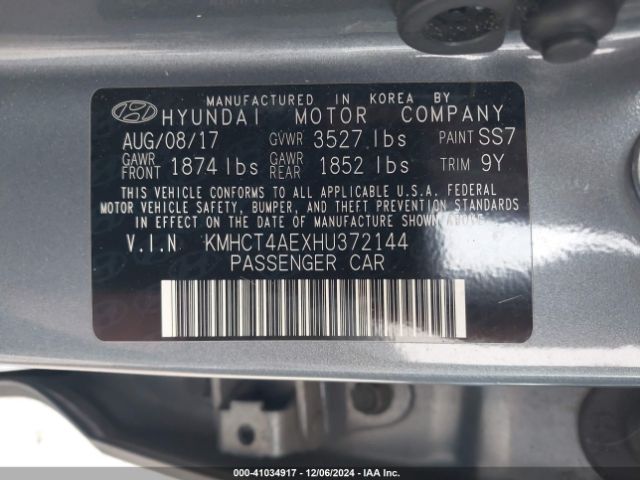 KMHCT4AEXHU372144 Hyundai Accent Value Edition