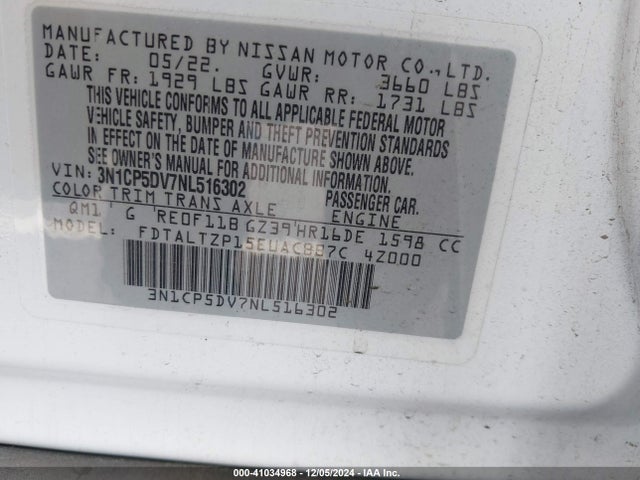Nissan Kicks Sr Xtronic Cvt 2022 3N1CP5DV7NL516302 Image 9