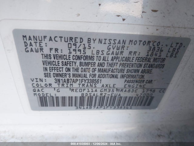 Nissan SENTRA SR 2015 3N1AB7AP1FY338561 Image 9