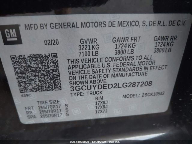 3GCUYDED2LG287208 Chevrolet Silverado 1500 4wd  Short Bed Lt