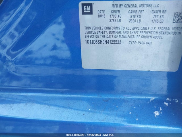 1G1JD5SH0H4125523 Chevrolet Sonic Lt Auto
