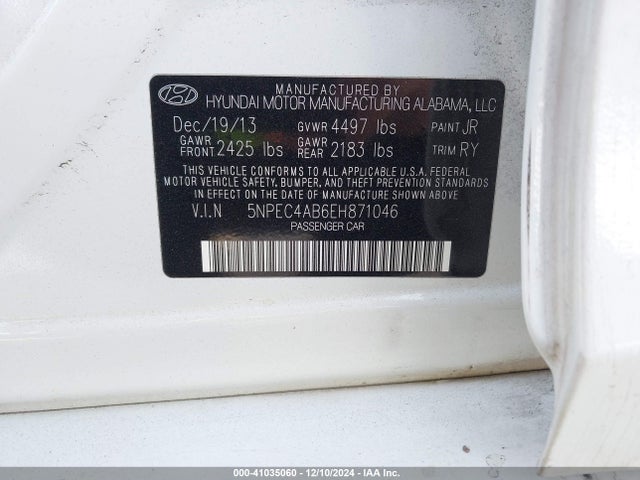 5NPEC4AB6EH871046 Hyundai Sonata Se 2.0t