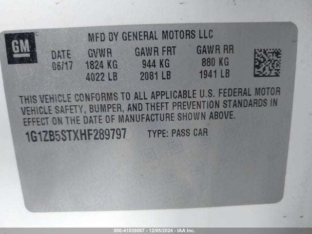 Chevrolet MALIBU LS 2017 1G1ZB5STXHF289797 Image 9