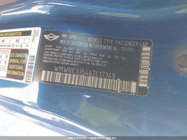 2006 MINI COOPER S WMWRE33546TL17348 Photo 8