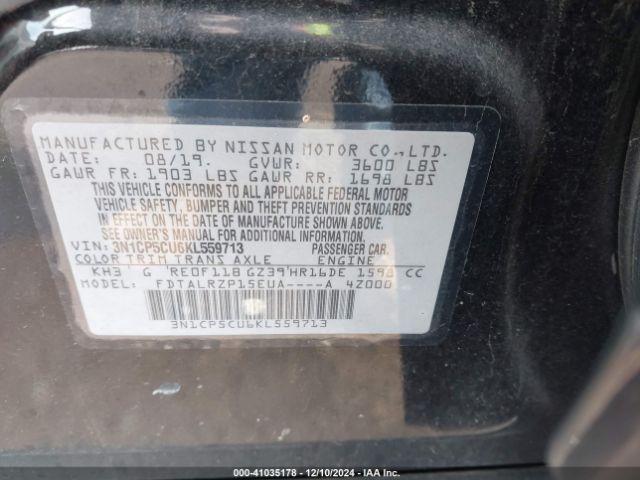 3N1CP5CU6KL559713 Nissan KICKS S