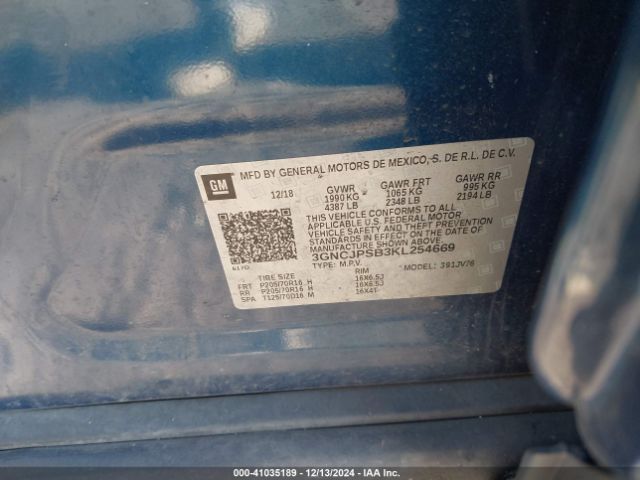 3GNCJPSB3KL254669 Chevrolet Trax Lt