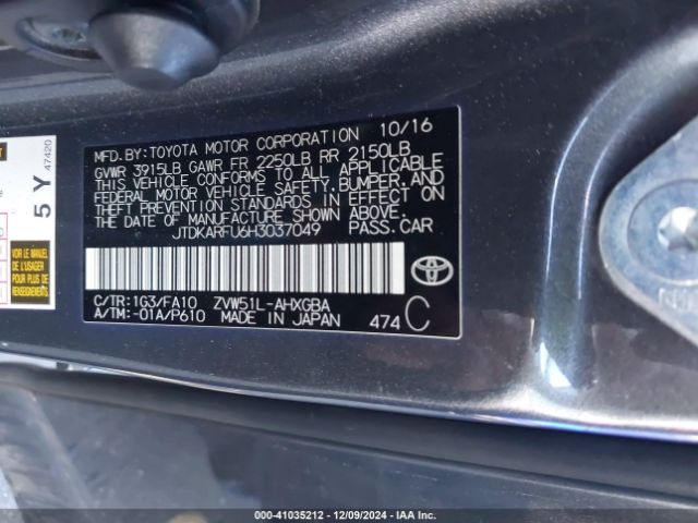 JTDKARFU6H3037049 Toyota Prius Three