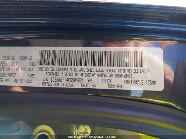 1C6RR6TT4KS584634 RAM 1500 Classic Slt  4x2 6'4 Box