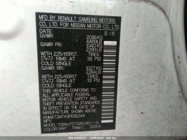 KNMAT2MTXGP636244 Nissan ROGUE S
