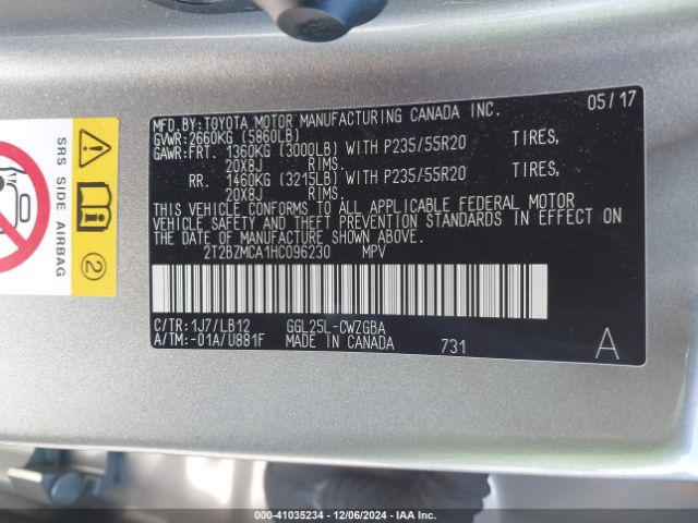 2T2BZMCA1HC096230 Lexus RX 350