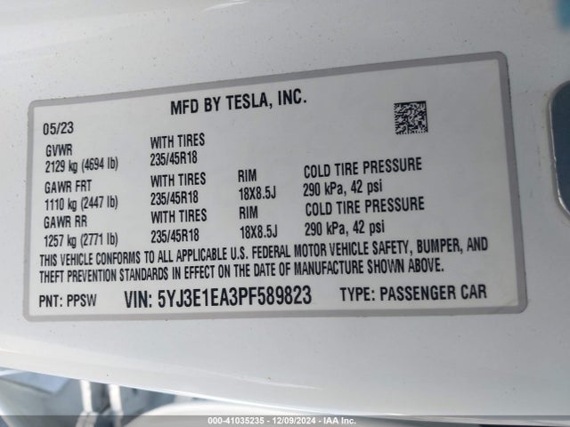 2023 TESLA MODEL 3 5YJ3E1EA3PF589823 Photo 8