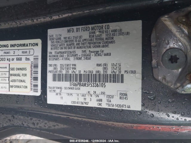 Ford Mustang V6 2015 1FA6P8AM5F5336105 Image 9