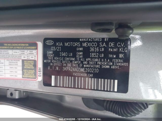 3KPA24AD5ME393210 KIA RIO S