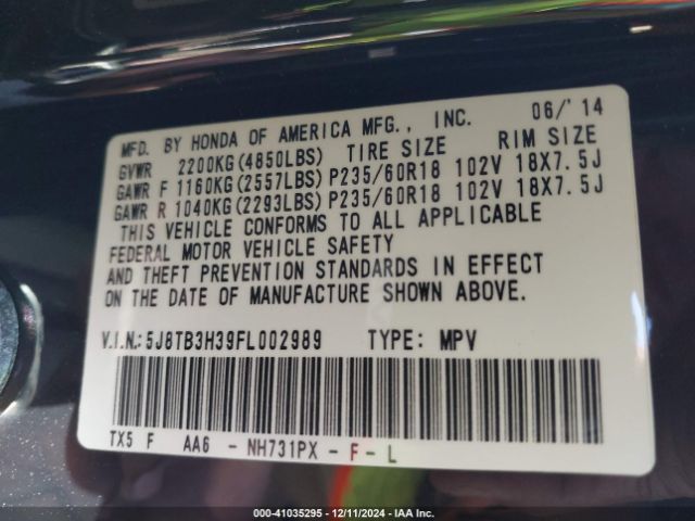 5J8TB3H39FL002989 Acura RDX
