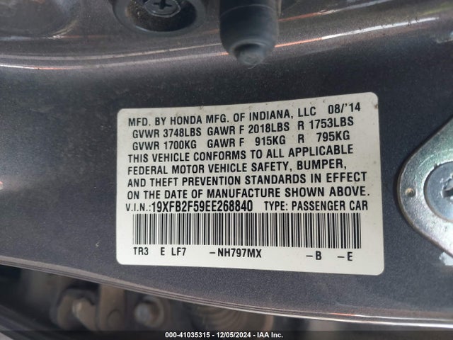 Honda Civic Lx 2014 19XFB2F59EE268840 Image 9
