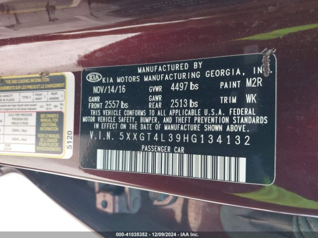 5XXGT4L39HG134132 KIA Optima Lx