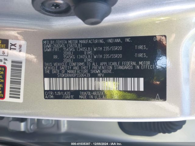 5TDKDRAH0PS506439 Toyota Highlander Platinum