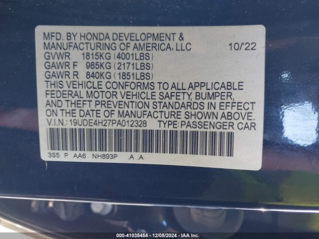 19UDE4H27PA012328 Acura Integra