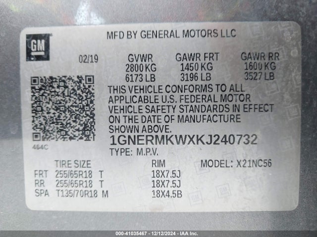 1GNERMKWXKJ240732 Chevrolet Traverse 2fl