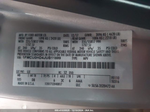 1FMCU0HD4JUB11889 Ford ESCAPE SEL