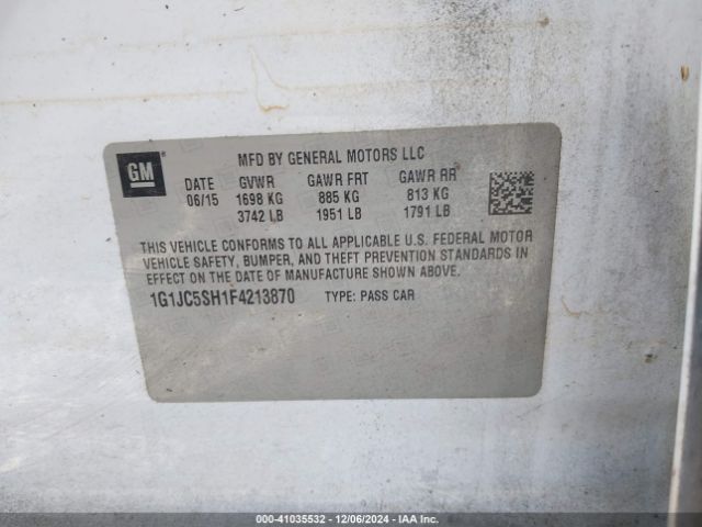1G1JC5SH1F4213870 Chevrolet Sonic Lt Auto