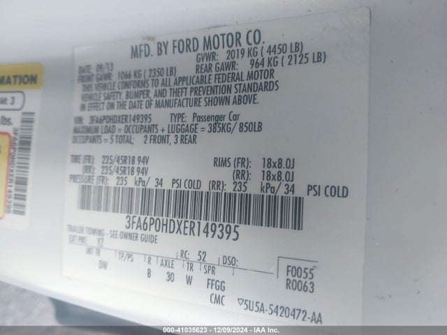 Ford FUSION SE 2014 3FA6P0HDXER149395 Image 9