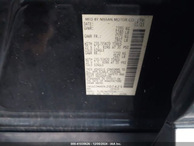 5N1AZ2MH6FN207425 Nissan Murano Platinum