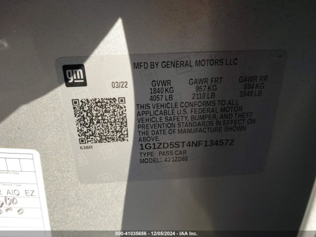 1G1ZD5ST4NF134572 Chevrolet Malibu Fwd Lt