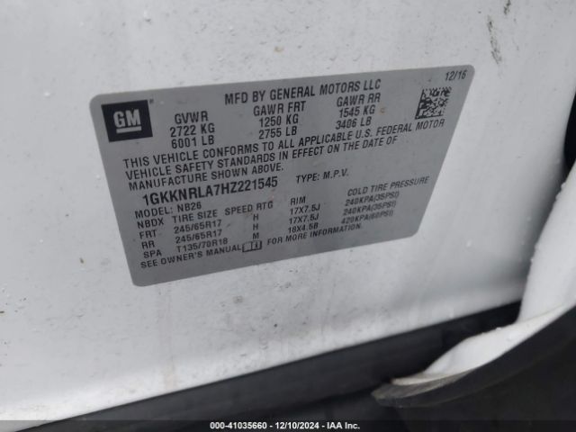1GKKNRLA7HZ221545 GMC Acadia Sle-1