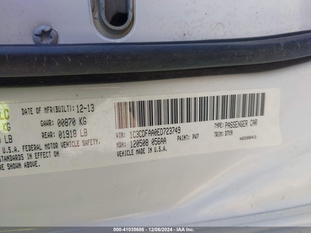 1C3CDFAA0ED723749 Dodge DART SE