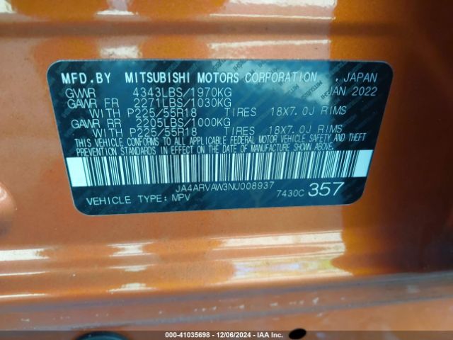 2022 MITSUBISHI OUTLANDER SPORT JA4ARVAW3NU008937 Photo 8
