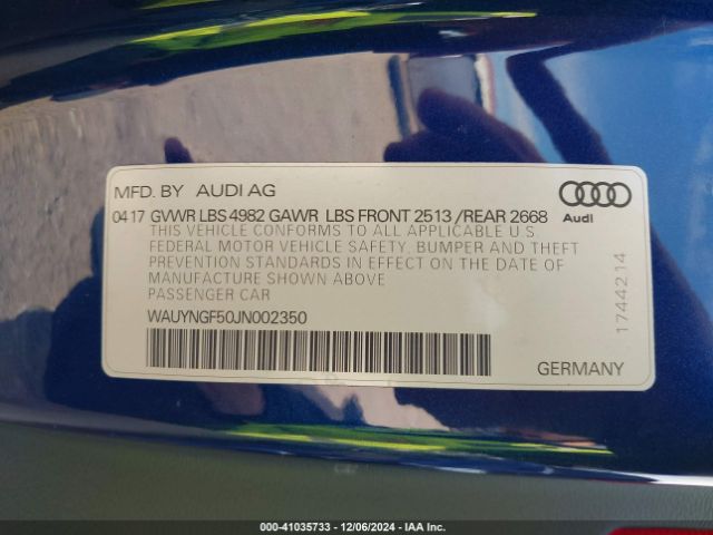 WAUYNGF50JN002350 Audi A5 2.0t Premium