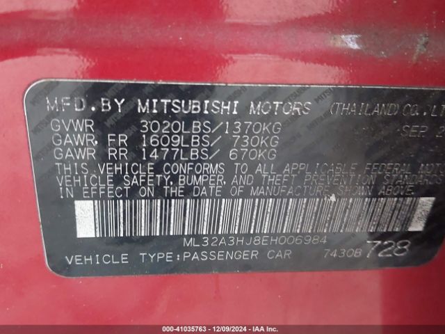 2014 MITSUBISHI MIRAGE ML32A3HJ8EH006984 Photo 8