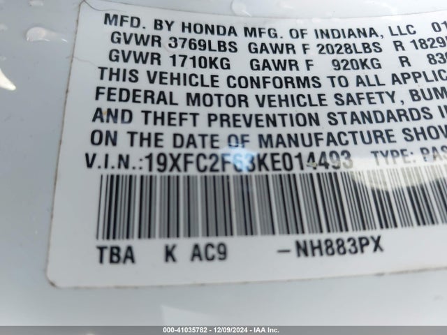 Honda Civic Lx 2019 19XFC2F63KE014493 Image 9