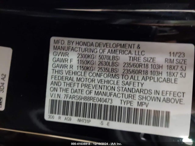 7FARS6H88RE040473 Honda Cr-v Hybrid Sport-l