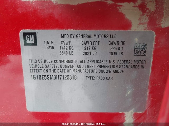 1G1BE5SM3H7125318 Chevrolet Cruze Lt Auto
