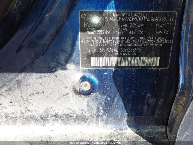 5NPD84LF0JH233916 Hyundai ELANTRA SEL