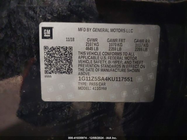 1G11Z5SA4KU117551 Chevrolet IMPALA LT