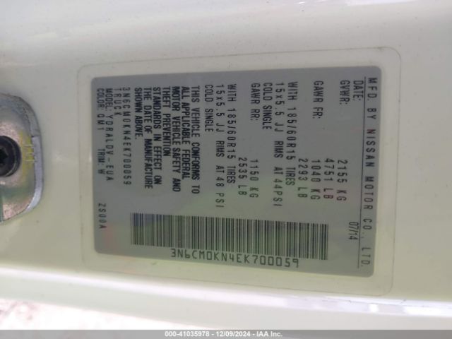 3N6CM0KN4EK700059 Nissan Nv200 S