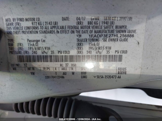 1FADP3E27HL256886 Ford FOCUS S