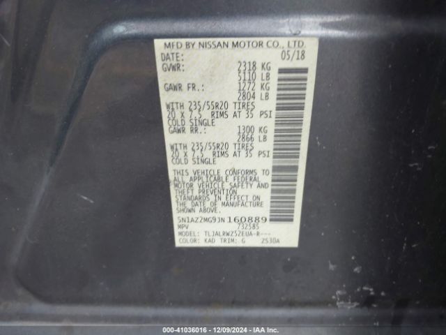5N1AZ2MG9JN160889 Nissan MURANO SL
