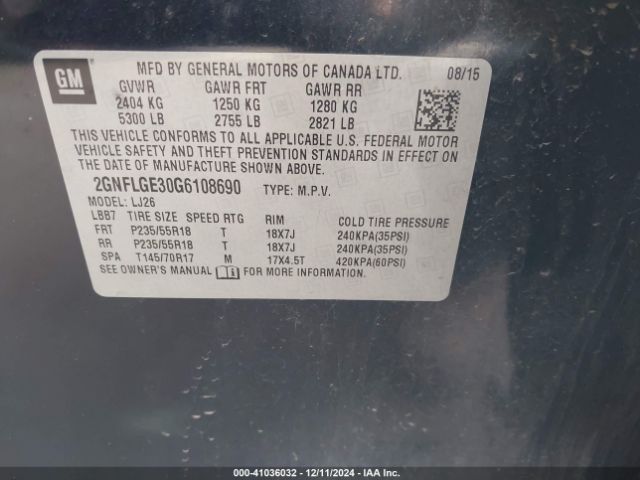 2GNFLGE30G6108690 Chevrolet Equinox Ltz