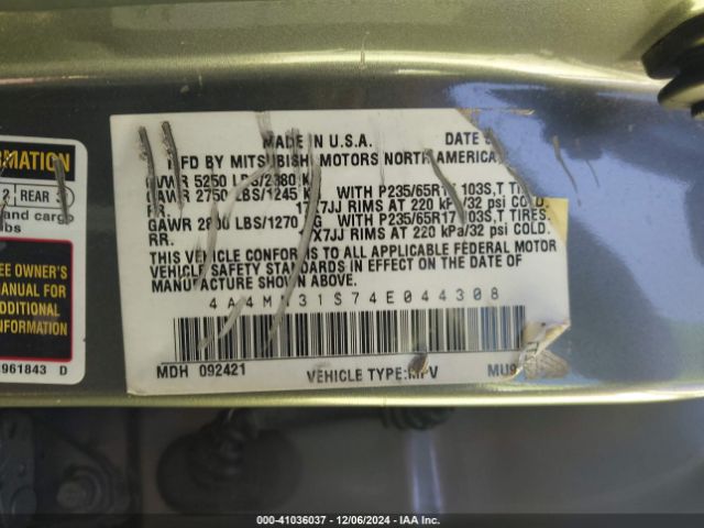 2004 MITSUBISHI ENDEAVOR 4A4MN31S74E044308 Photo 8