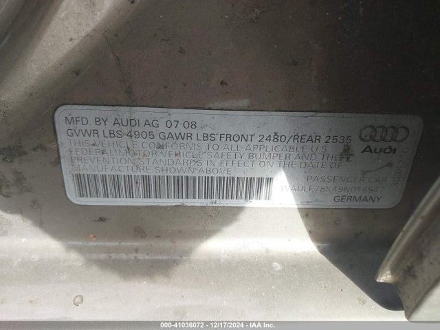 2009 AUDI A4 WAULF78K49N016547 Photo 8