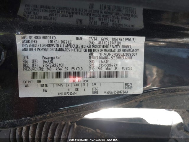 Ford FOCUS SE 2014 1FADP3K28EL369567 Image 9