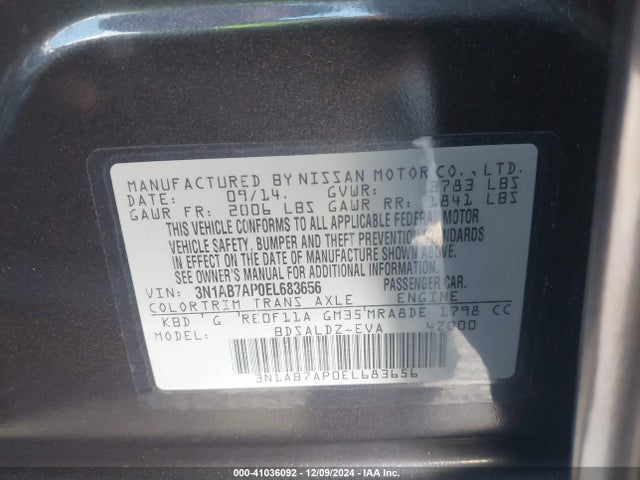 Nissan SENTRA SV 2014 3N1AB7AP0EL683656 Image 9