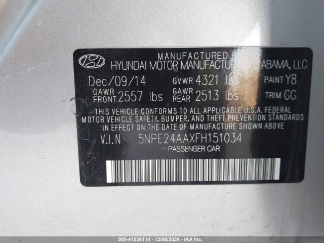 5NPE24AAXFH151034 Hyundai SONATA ECO