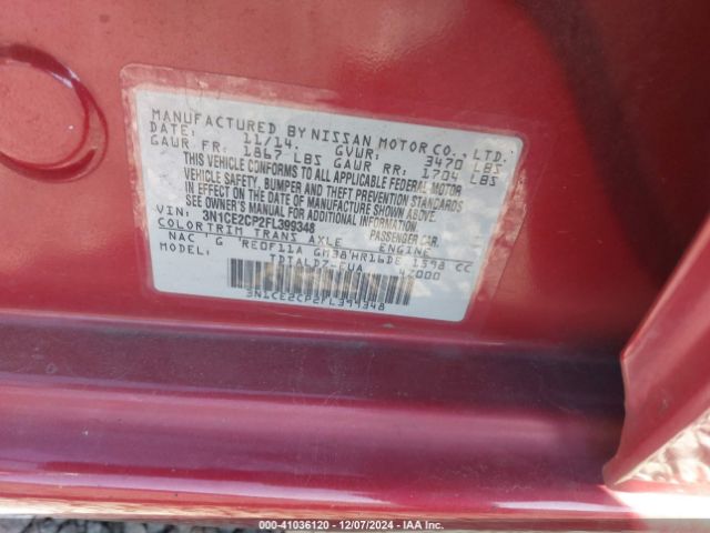 3N1CE2CP2FL399348 Nissan Versa Note Sv