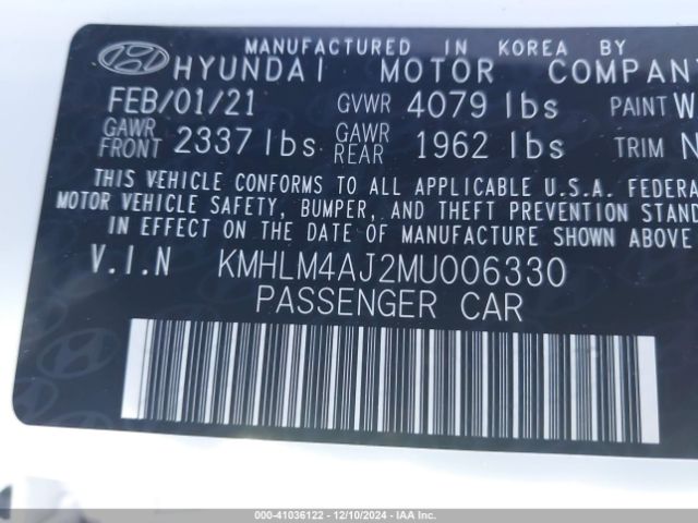 KMHLM4AJ2MU006330 Hyundai Elantra Hybrid Blue