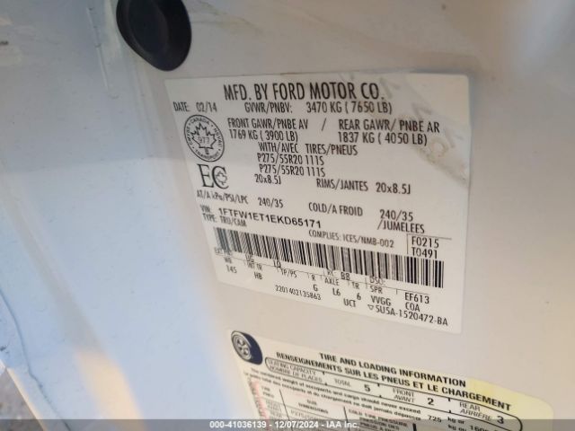 1FTFW1ET1EKD65171 Ford F-150 Lariat